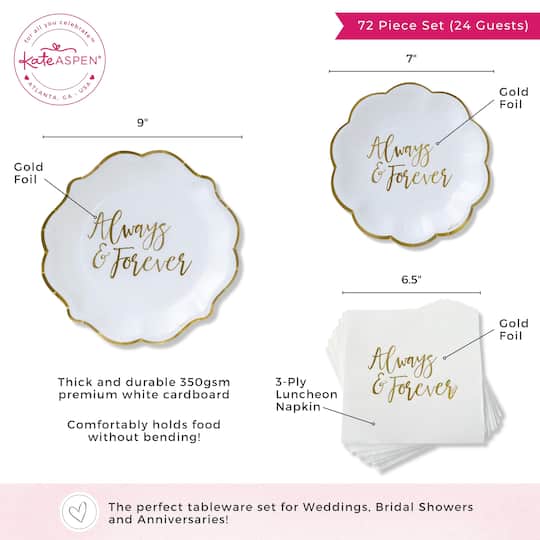 Kate Aspen Always & Forever Gold Party Tableware Set, 72ct.